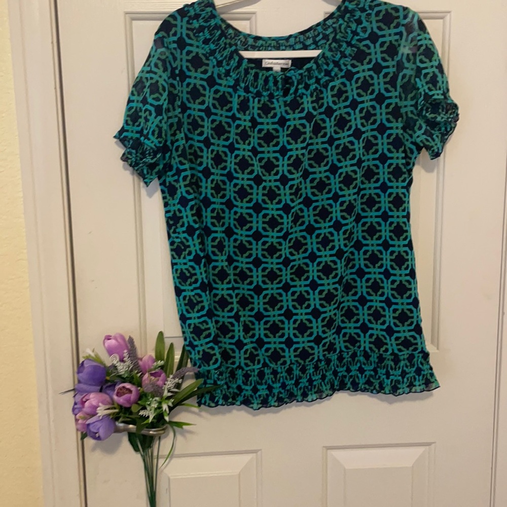 Croft and barrow green, blue and black blouse